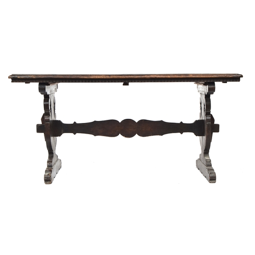 646 - A Spanish chestnut refectory style table, moulded three plank top with cleated ends, 152cm wide, 72c... 