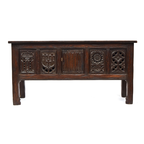 585 - A Victorian 17th century style Ilminster chest or side table, incorporating some period elements, tw... 