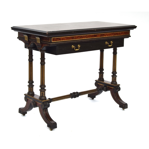 610 - A Victorian Aesthetic movement card table by Gillows of Lancaster, c.1880, amboyna, ebonised and par... 