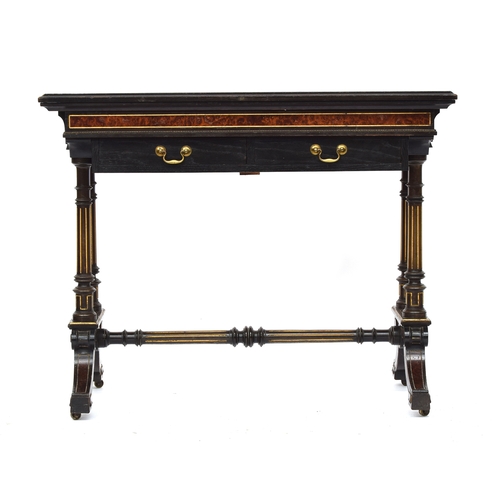 610 - A Victorian Aesthetic movement card table by Gillows of Lancaster, c.1880, amboyna, ebonised and par... 