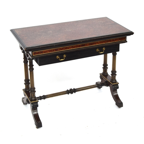 610 - A Victorian Aesthetic movement card table by Gillows of Lancaster, c.1880, amboyna, ebonised and par... 