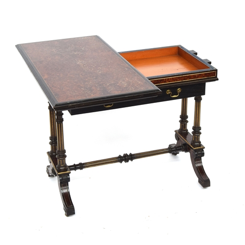 610 - A Victorian Aesthetic movement card table by Gillows of Lancaster, c.1880, amboyna, ebonised and par... 