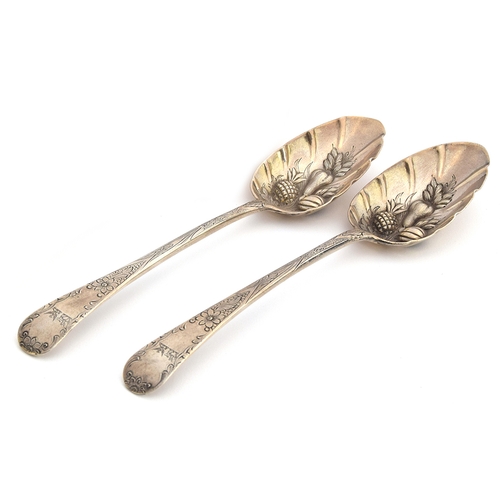 116 - A matched pair of George III silver berry spoons, one by Thomas Streetin, London 1814, the other by ... 