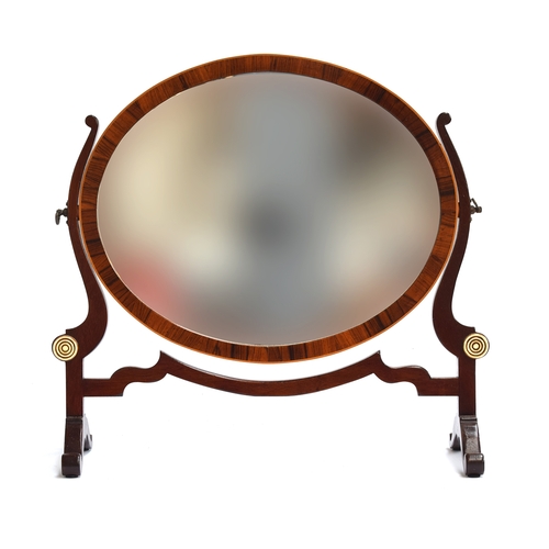 636 - A Regency rosewood crossbanded and boxwood inlaid dressing table mirror with ivory roundels, 45cm wi... 