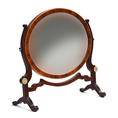 636 - A Regency rosewood crossbanded and boxwood inlaid dressing table mirror with ivory roundels, 45cm wi... 