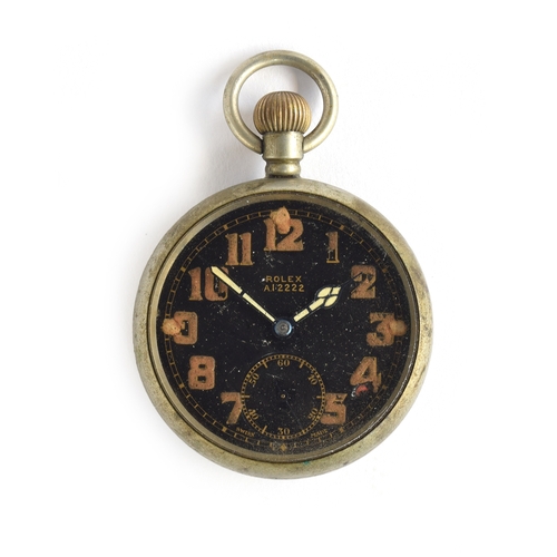 69 - A Rolex British military issue open face pocket watch, the black dial with luminous Arabic numerals ... 