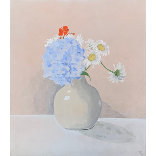 492 - Frances Richards, 'Blue Hydrangea', acrylic on board, initialed lower right, dated 1973 to verso, 38... 