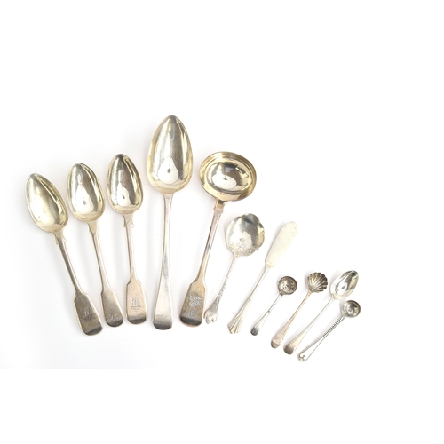 114 - A small lot of Georgian and later silver flatware, to include a sauce ladle by William Chawner II, L... 