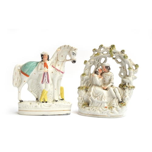 272 - A 19th century Staffordshire flatback figurine of Romeo and Juliet, bearing label to base for the Sa... 