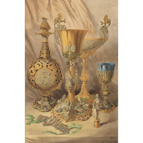 459 - After Matthew Digby Wyatt, A set of five decorative prints of urns and tableware, to include a silve... 