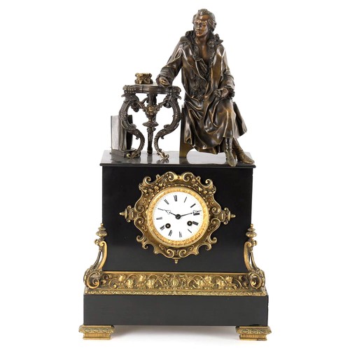 573 - A Napoleon III black marble, bronze and ormolu mounted striking mantel clock by Raingo Frères, the ... 