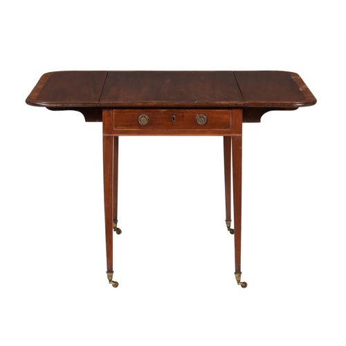 612 - A George III mahogany and satinwood banded Pembroke table, c.1780, with a frieze drawer and opposing... 