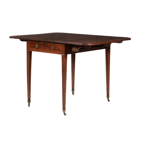 612 - A George III mahogany and satinwood banded Pembroke table, c.1780, with a frieze drawer and opposing... 