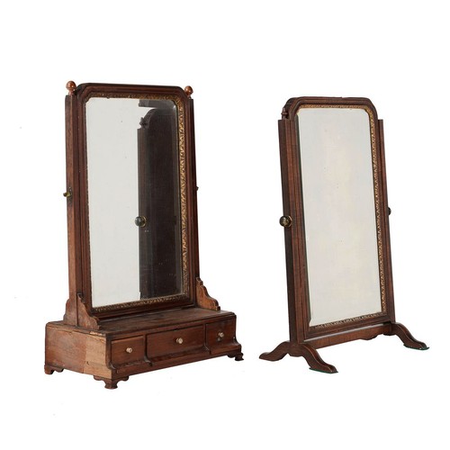 635 - A George III mahogany dressing mirror, c.1760, 63cm high together with another similar example in Ge... 