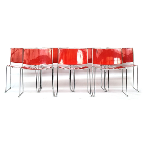 702 - A set of seven contemporary 'Porro Spindle' dining chairs by Piero Lissoni, lacquered plywood and ch... 