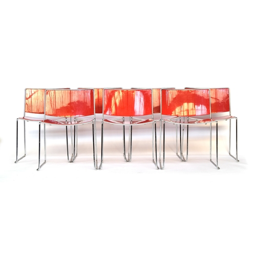 702 - A set of seven contemporary 'Porro Spindle' dining chairs by Piero Lissoni, lacquered plywood and ch... 