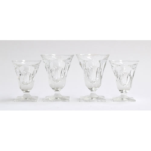 296 - A set of four Moser glasses with square bases, the two smaller each 10cm high, the larger 11.5cm hig... 