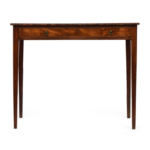 633 - A Regency mahogany and banded side table, the top with central oak leaf and acorn patera, above a si... 