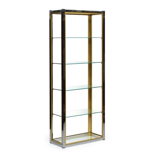 691 - A Renato Zevi Italian chromed steel and brass étagère, with six glass shelves, c.1970, 76cm wide, 37... 