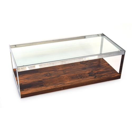 696 - A Merrow Associates rosewood and chrome plated two tier coffee table, with glass inset top, c.1970s,... 