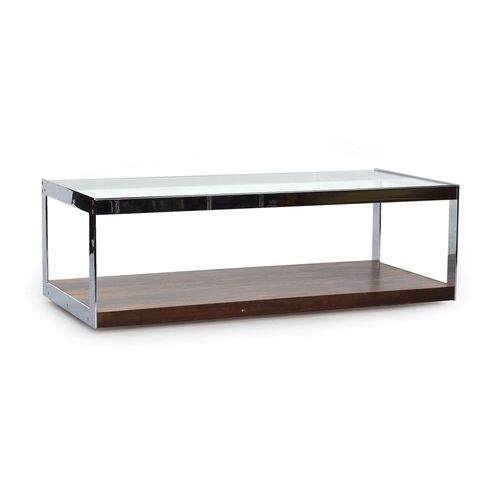 696 - A Merrow Associates rosewood and chrome plated two tier coffee table, with glass inset top, c.1970s,... 