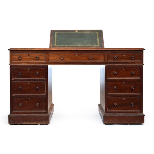 643 - A Victorian mahogany partner's desk, having four inset skivers, each side with adjustable writing sl... 