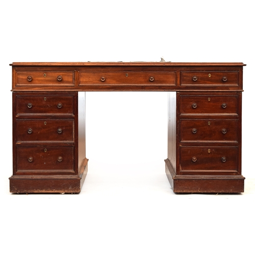 643 - A Victorian mahogany partner's desk, having four inset skivers, each side with adjustable writing sl... 