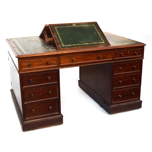 643 - A Victorian mahogany partner's desk, having four inset skivers, each side with adjustable writing sl... 