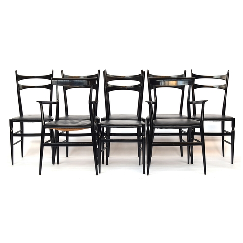 701 - A set of eight Italian Tigullina chairs, designed by Colombo Sanguineti, ebonised maple frame and bl... 