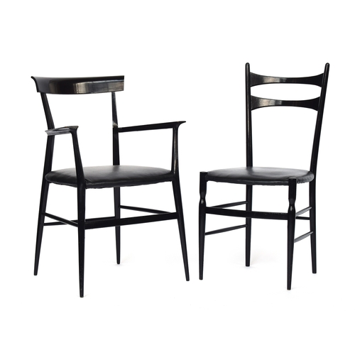 701 - A set of eight Italian Tigullina chairs, designed by Colombo Sanguineti, ebonised maple frame and bl... 