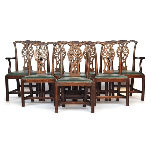 653 - A harlequin set of fourteen 19th century and later splat back dining chairs, in the Chippendale tast... 