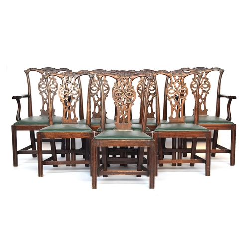 653 - A harlequin set of fourteen 19th century and later splat back dining chairs, in the Chippendale tast... 