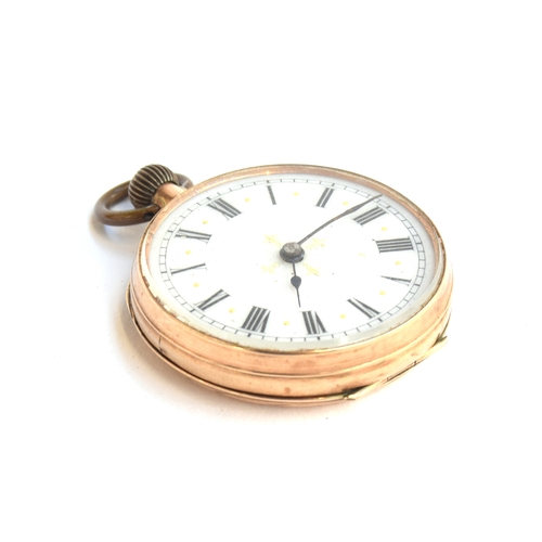 74 - A 9ct gold fob watch, enamel dial with Roman numerals, gilt fleur de lis design to centre, the rever... 