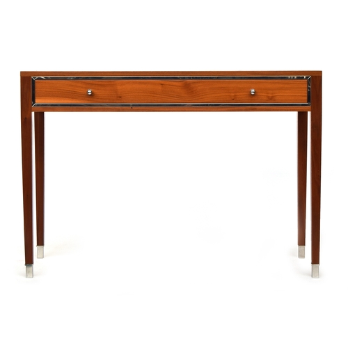 704 - A contemporary designer console table, with single frieze drawer, on square tapered legs with chrome... 