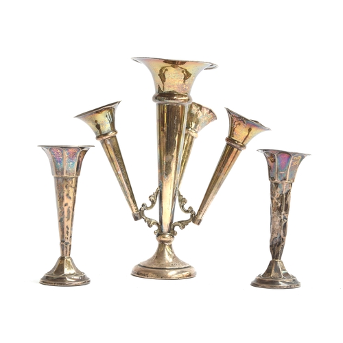 203 - An Edwardian silver epergne, Birmingham 1910, 20cm high; together with a pair of silver spill vases ... 