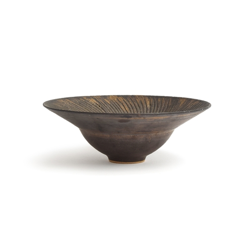 291 - Colin Thorburn (20th century British- student of Lucie Rie), a studio pottery bowl, blue with a ridg... 