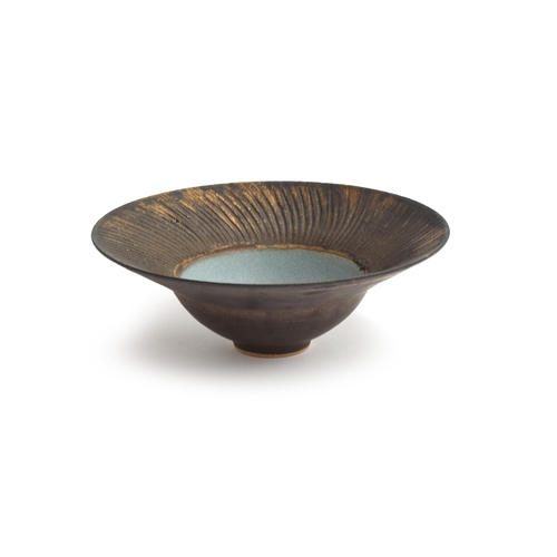 291 - Colin Thorburn (20th century British- student of Lucie Rie), a studio pottery bowl, blue with a ridg... 