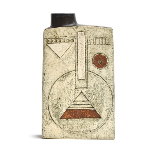 292 - A Troika pottery rectangular chimney vase, with geometric decoration, marked to base with initials o... 