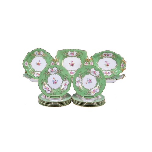 286 - A Spode's Copeland China dessert service in the Rutland pattern, green factory marks and some with b... 