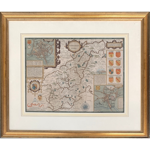 322 - John Speed, hand coloured county map of Northamptonshire, 51 x 41cm