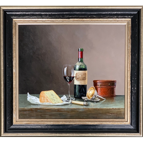 393 - Ian Mastin (b.1949), 'Chateau Lafite '82', still life, oil on board, signed lower right, 41cm x 46cm