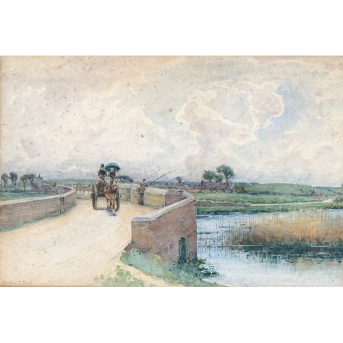 347 - Arthur G Bell, watercolour, Sturminster Marshall bridge by White Mill, 36 x 53cm