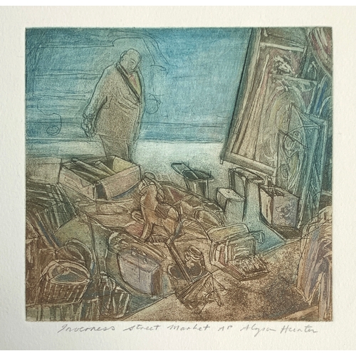 516 - Alyson Hunter (born 1948), 'Inverness Street Market', colour etching, signed with title in pencil to... 