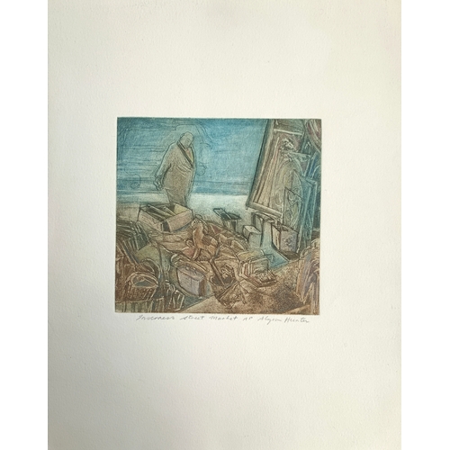 516 - Alyson Hunter (born 1948), 'Inverness Street Market', colour etching, signed with title in pencil to... 