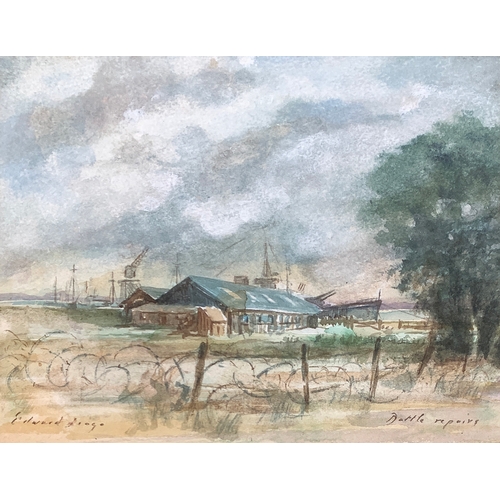 349 - Edward Seago RWS (1910-1974), 'Battle repairs', watercolour, signed and titled, 18 x 23cm