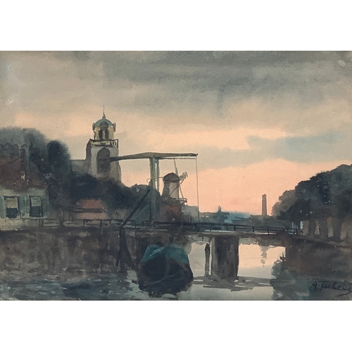 360 - Adriaan Christiaan Willem Terhell (1863-1949), Borendrecht, near Rotterdam, watercolour, signed lowe... 