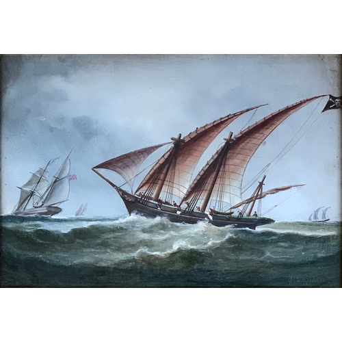 403 - J. Saunders (British 19th century), a pair of shipping scenes, oil on panel, both indistinctly signe... 