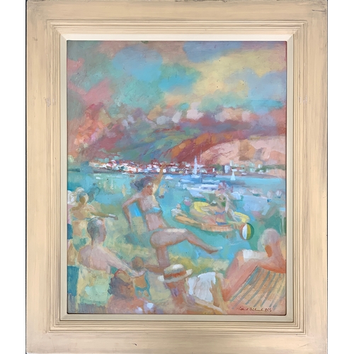 405 - Clifford Fishwick (British 1923-1997), 'Beach Football', oil on board, signed and dated 86/7, furthe... 