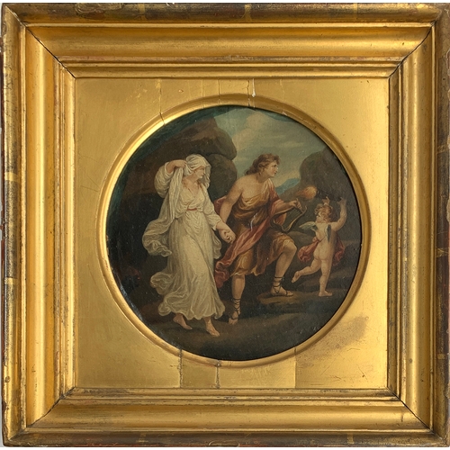 407 - After Angelica Kauffman, Orpheus and Eurydice, oil on paper, over a printed base, laid to board, 23x... 