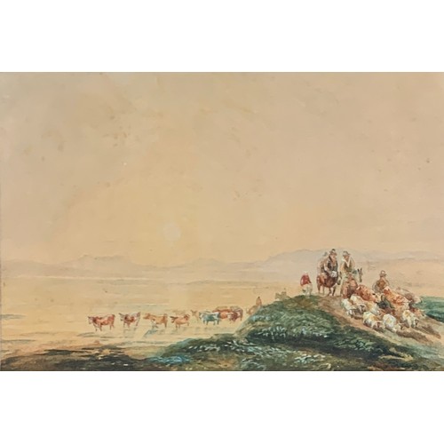 340 - Attributed to David Cox (1783-1859), cattle droving, watercolour on paper, 17cm x 25.5cm